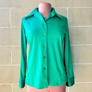 VINTAGE 70s longsleeve anti wrinkle green button down shirt